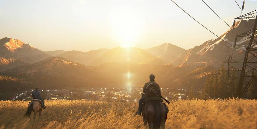 Last of Us 2 Joel on horseback going through field