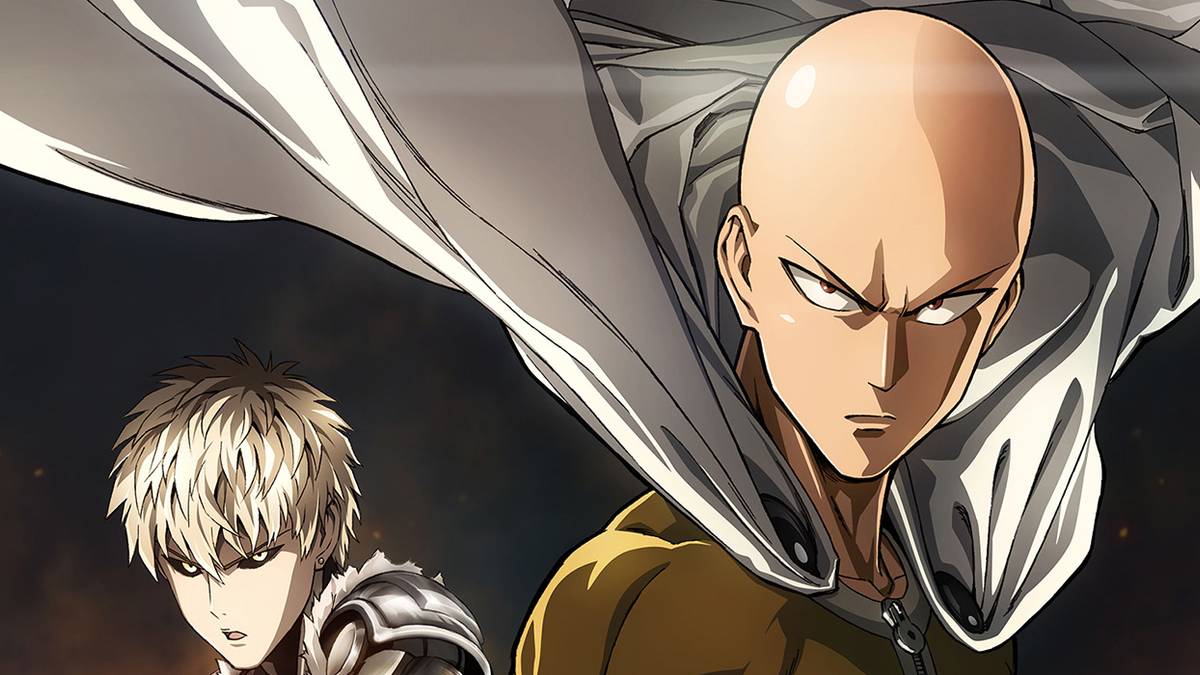 Saitama in One-Punch Man chest up with white cape