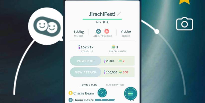 Jirachi stat card in Pokemon Go