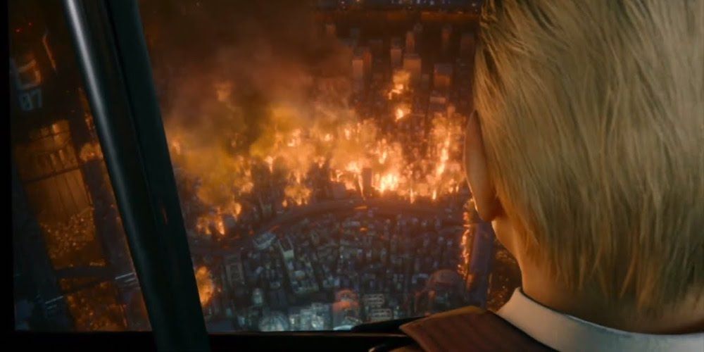 FInal Fantasy VII president shinra watching plate collapse