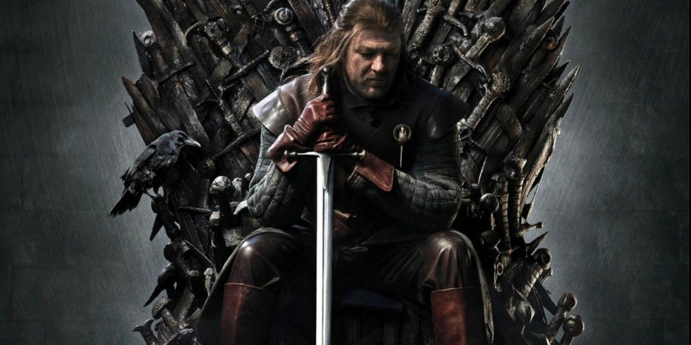 Game of Thrones Ned Stark sits on the Iron Throne