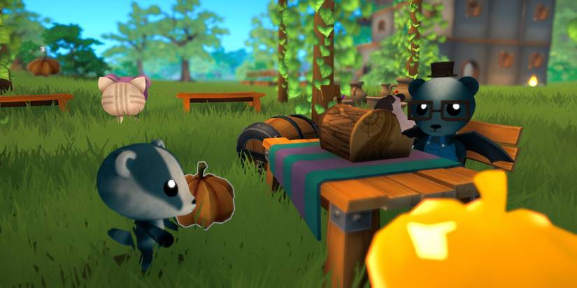 Two animals facing each other over a table