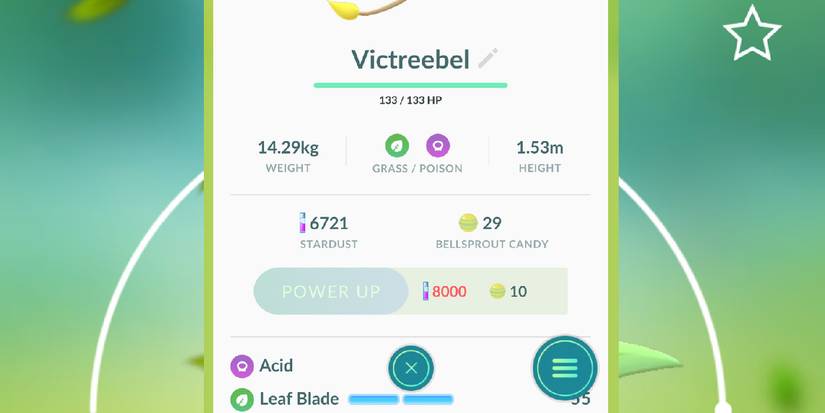 Victreebel stat card in Pokemon Go