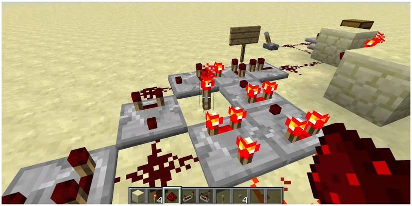 Redstone being used in the desert in Minecraft