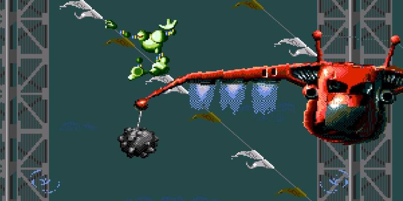 Vectorman jumping off the wing of a plane.