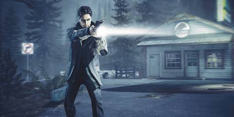 Alan Wake with gun and torch