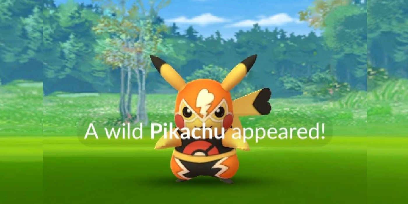 Luchador Pikachu appearing in Pokemon GO