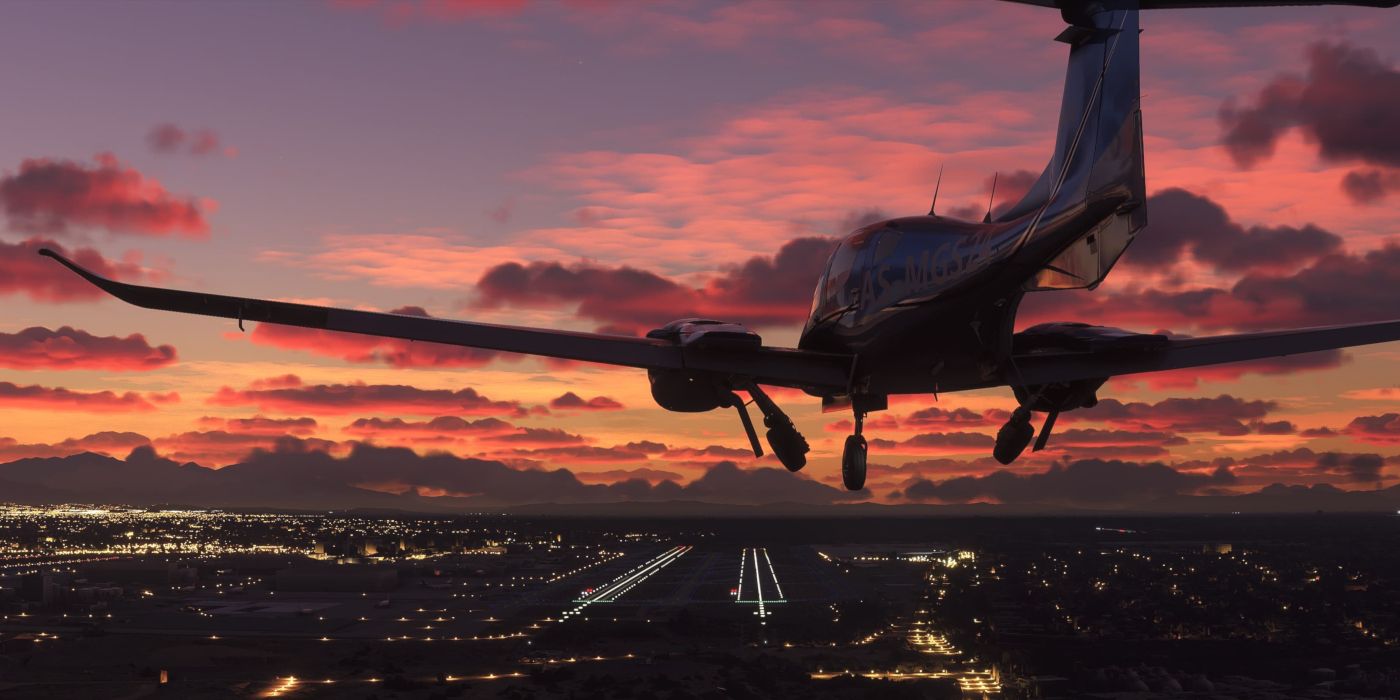 Симулятор полета на закате самолета