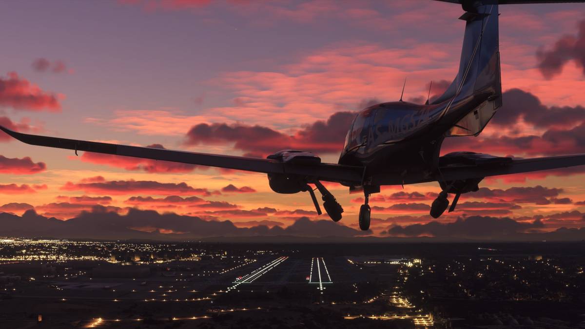 Flight Simulator sunset plane