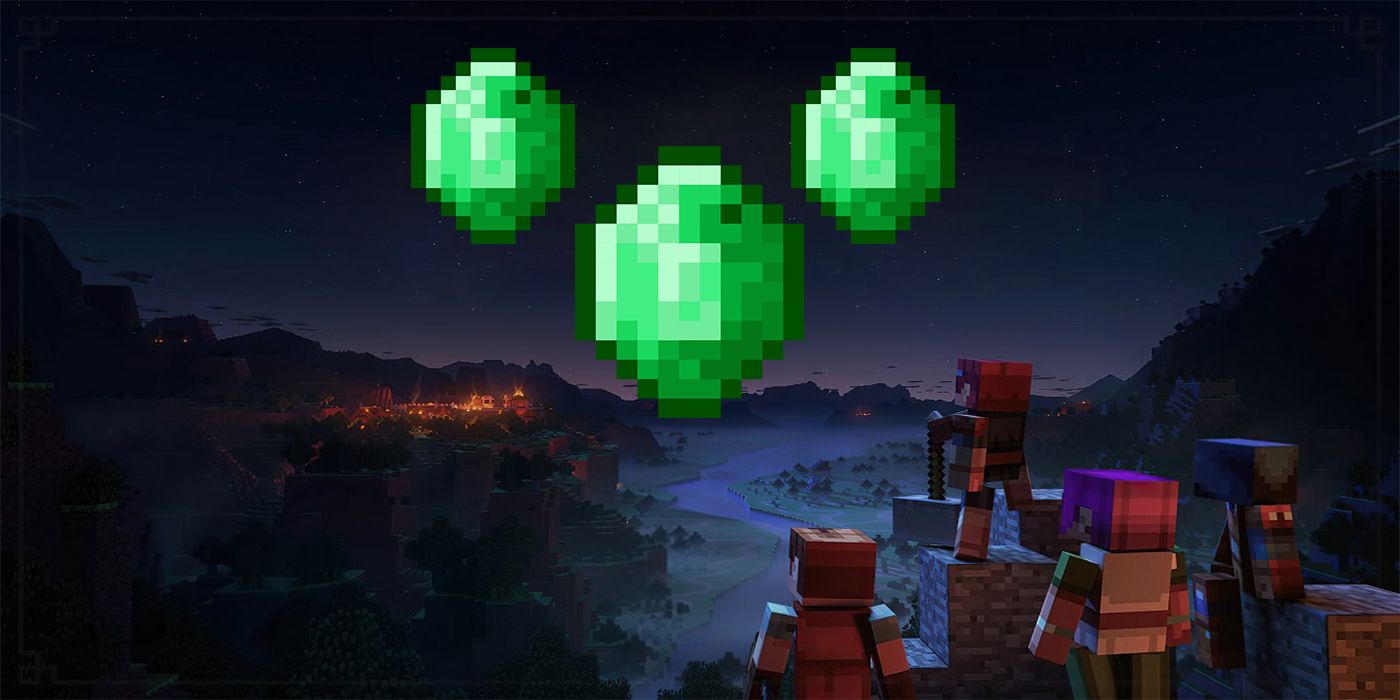 Minecraft Dungeons emeralds in the sky