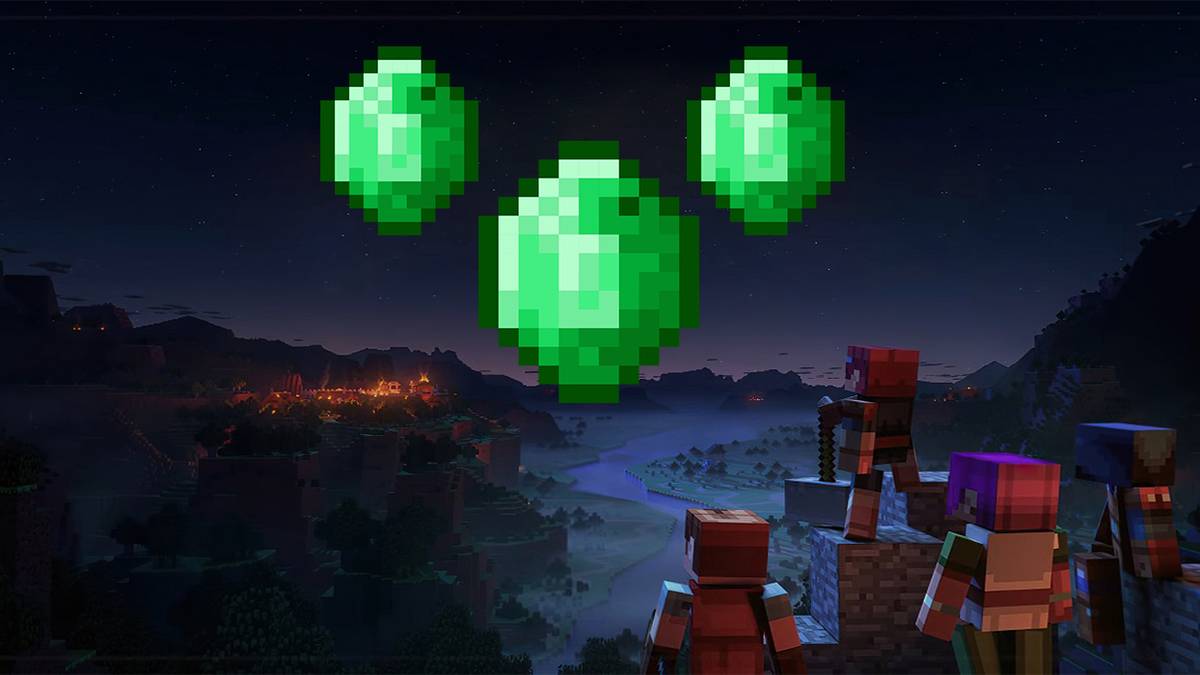 Minecraft Dungeons emeralds in the sky