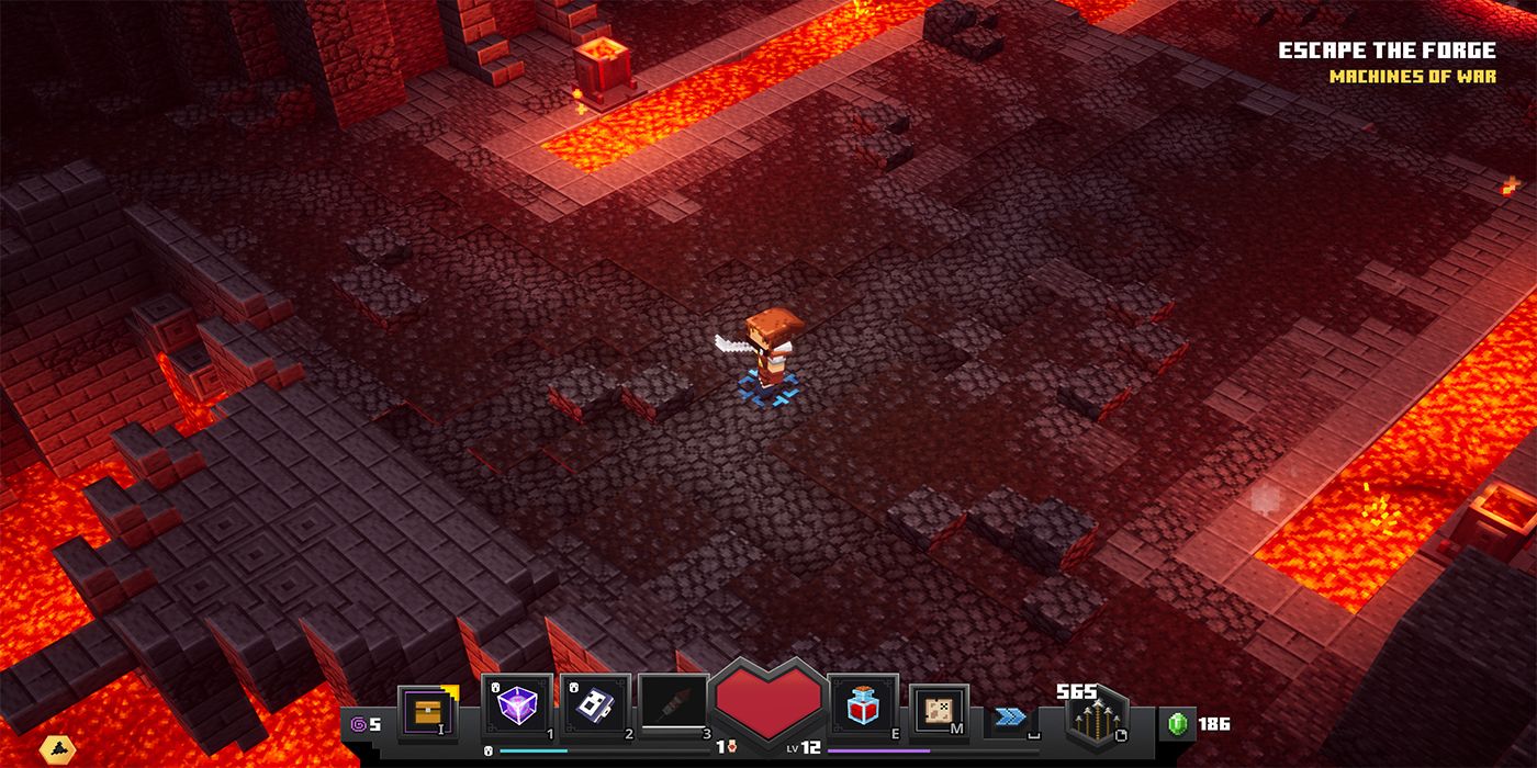 Minecraft character walking through lava dungeon