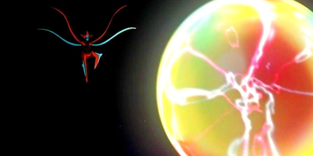 psychic pokemon deoxys using a powerful rainbow colored special attack