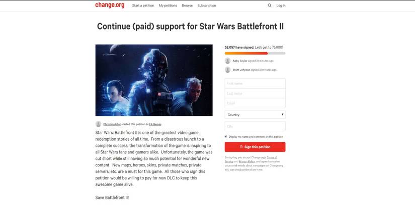 star wars battlefront 2 petition