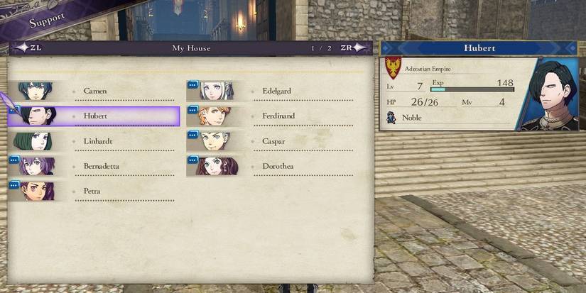 Fire Emblem Three Houses Support Menu