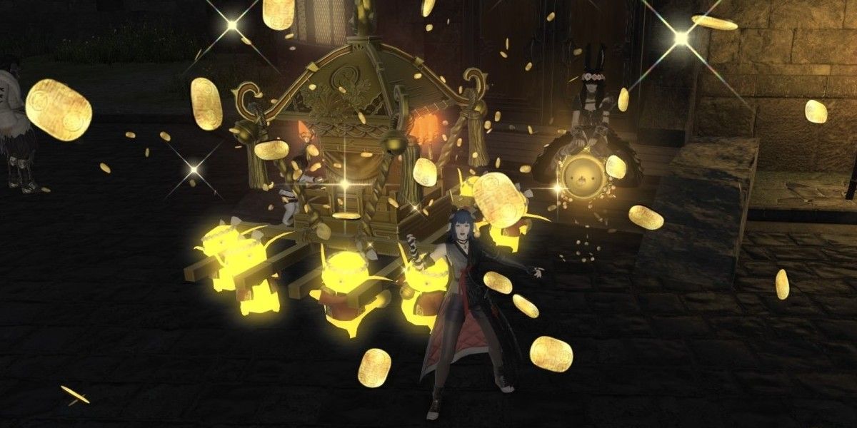 Miqo'te throwing gold coins.