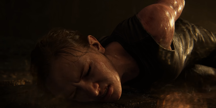 Abby laying on the ground