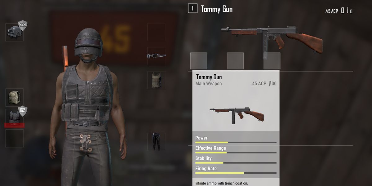 Tommy Gun in menu in PUBG Lite