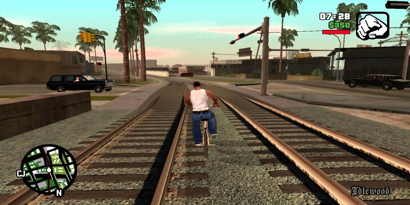 Grand Theft Auto- San Andreas Biking on train tracks