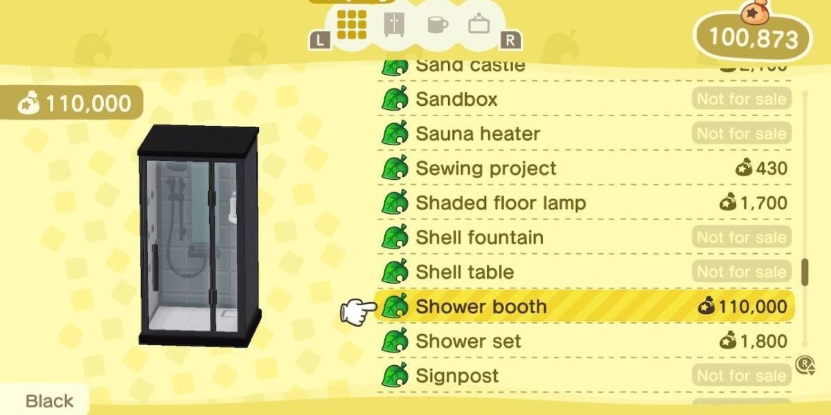 Animal Crossing New Horizons Shower Booth listing at shop