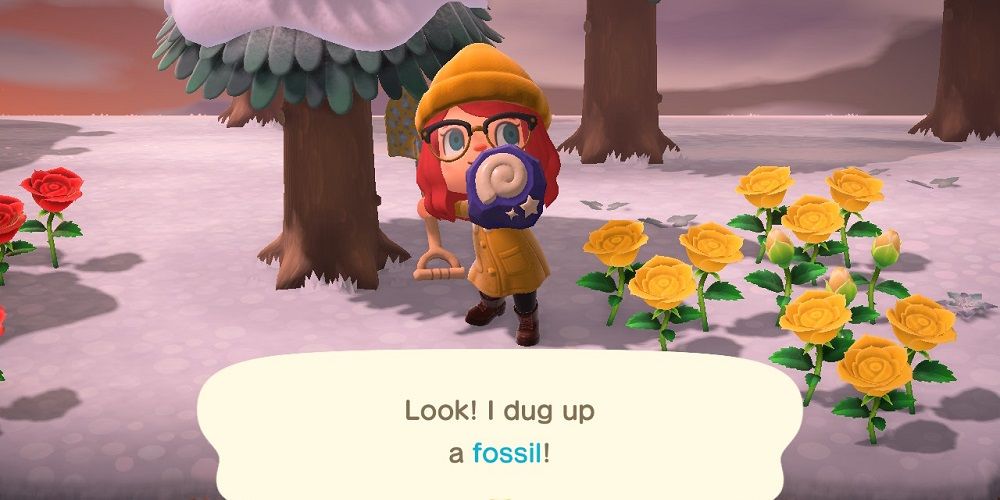 Animal Crossing New Horizons finding a fossil