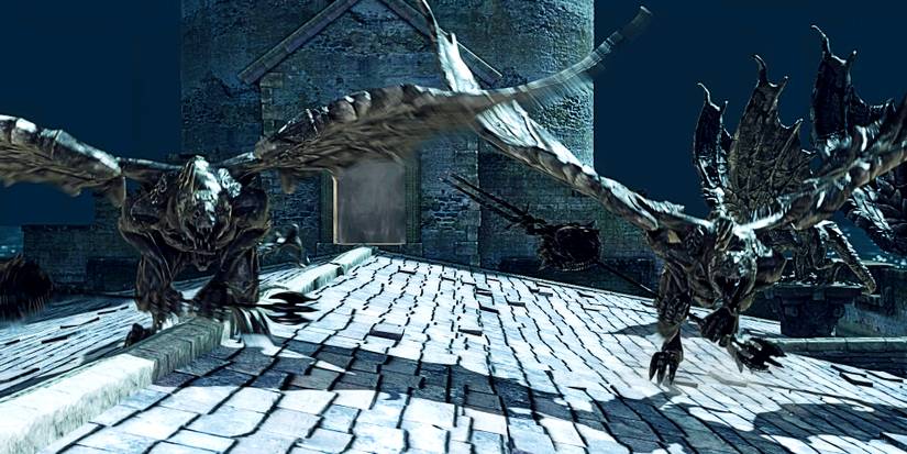 gargoyles on roof at night in dark souls 2