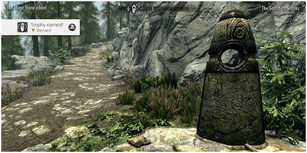 The player looking at a Standing Stone