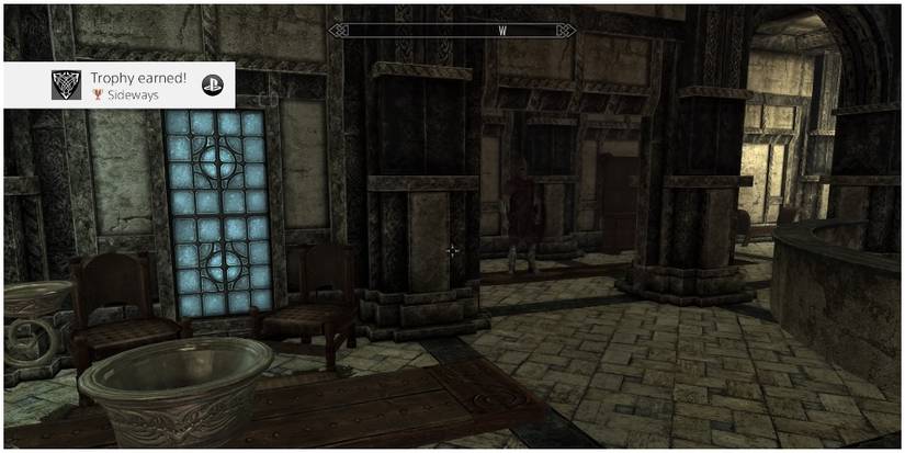 The player standing inside a building