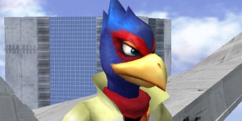 Falco up close on Arwing in Smash Bros Melee