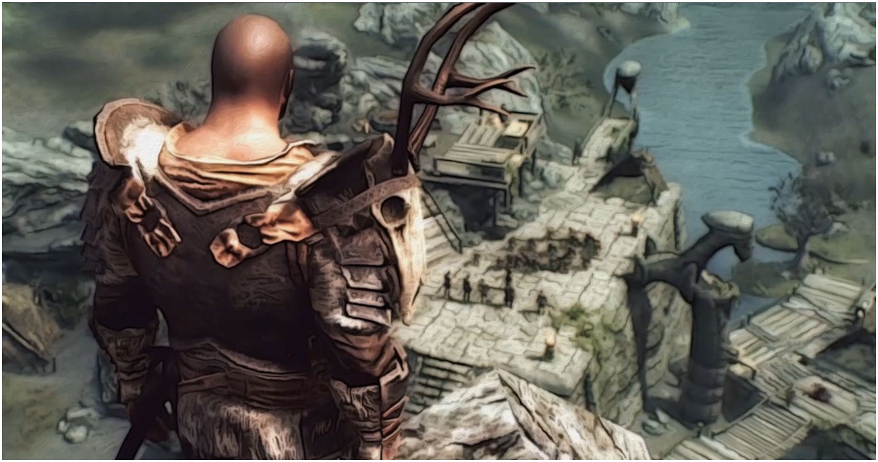 A Forsworn looking over ruins