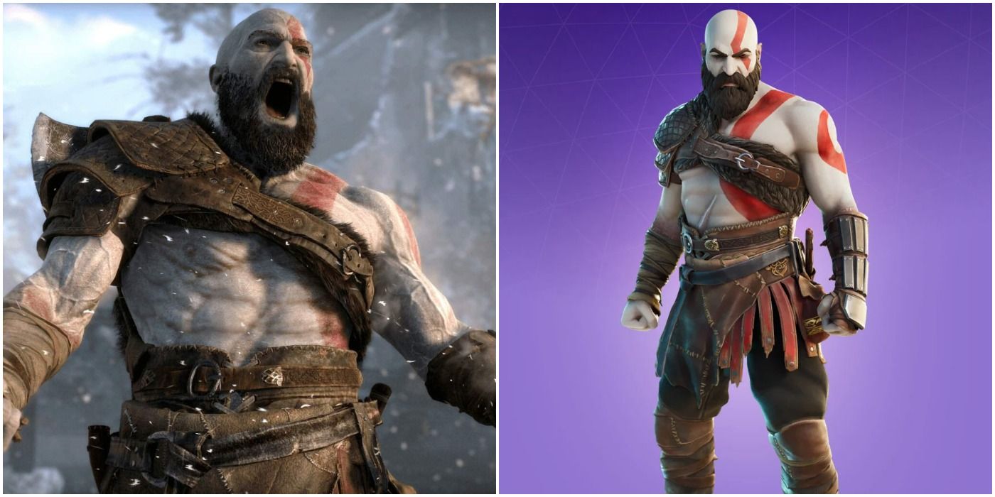 image of Kratos skin from Fortnite next to actual Kratos from God of War