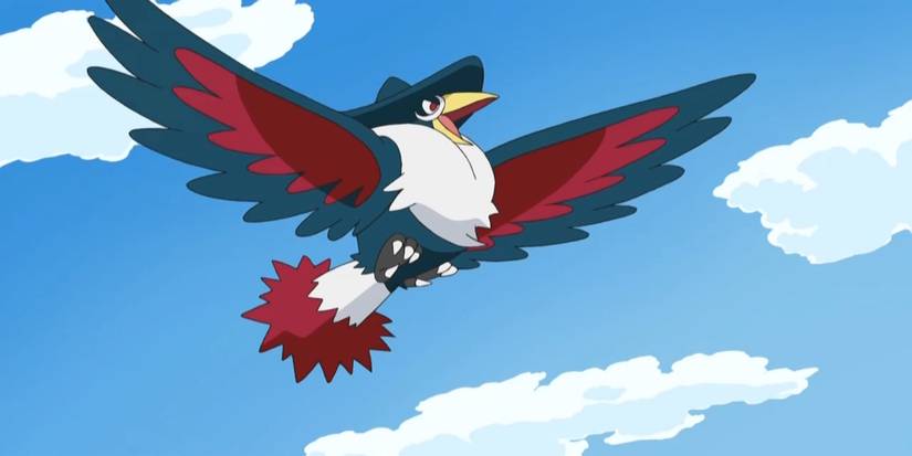 Honchkrow soaring through the sky in Pokemon anime