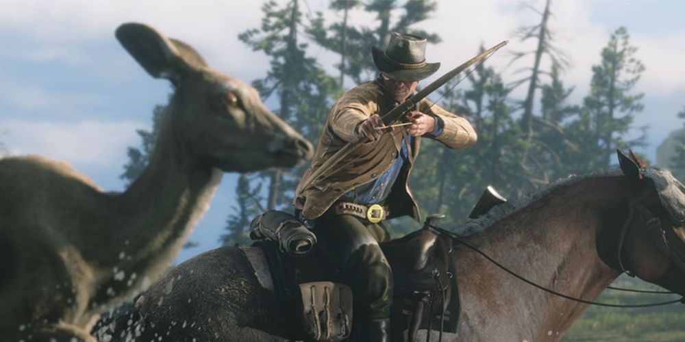 Red-Dead-Online-Arthur-Morgan-Hunting-Deer-With-Bow-and-Arrow