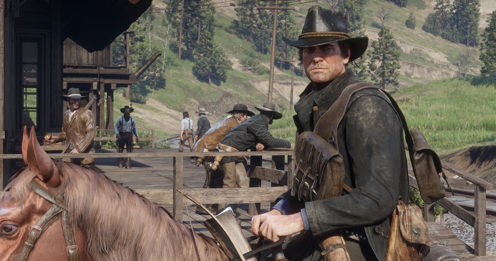 Red Dead Redemption 2 Arthur on a horse looking somber