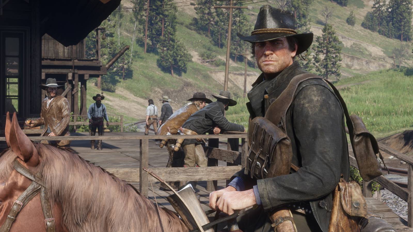 Red Dead Redemption 2 Arthur on a horse looking somber