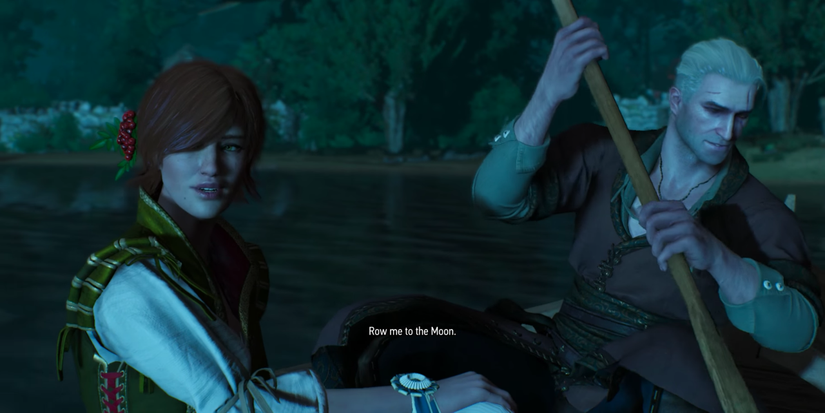 Shani and Geralt in boat in The Witcher 3 - Hearts of Stone Expansion