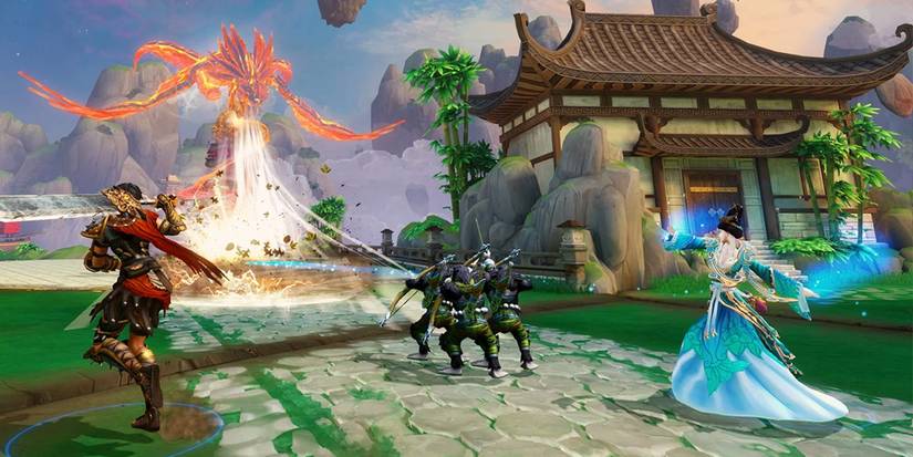 Heroes fighting with Phoenix in Smite