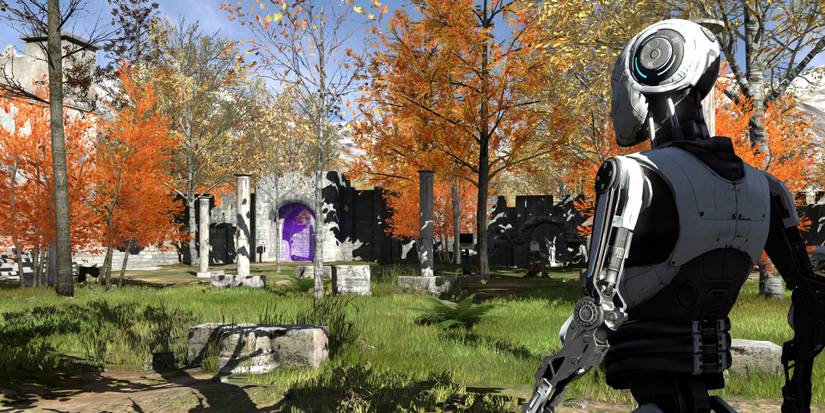 Android surrounded by trees