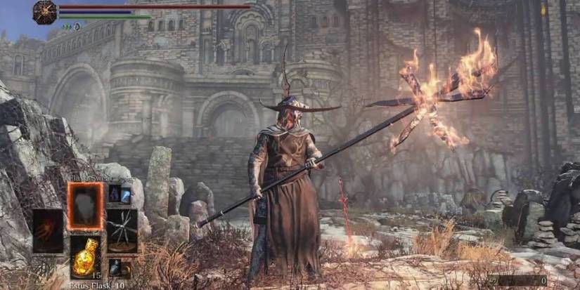 fire halberd that can also be used as a catalyst for sorceries.