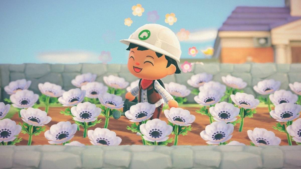animal crossing villager happy admiring flowers