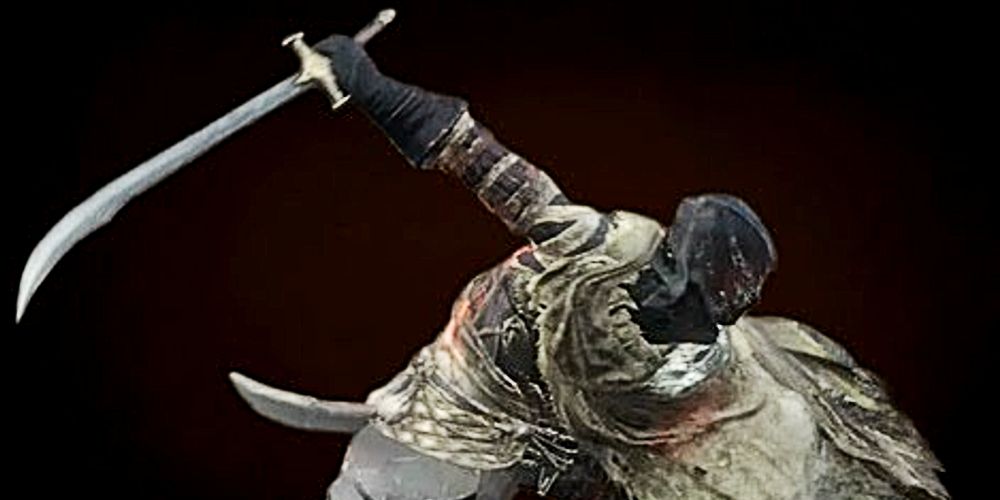 игрок с легким изогнутым мечом мчится вперед