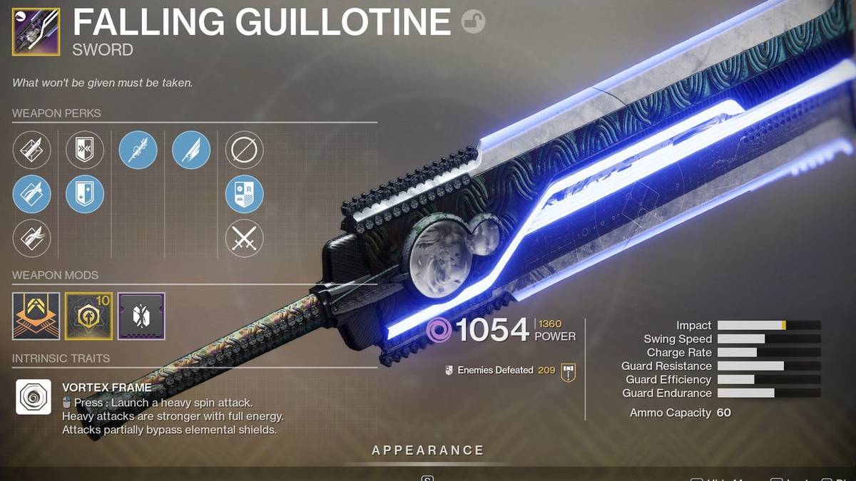 Destiny 2 Falling Guillotine Sword