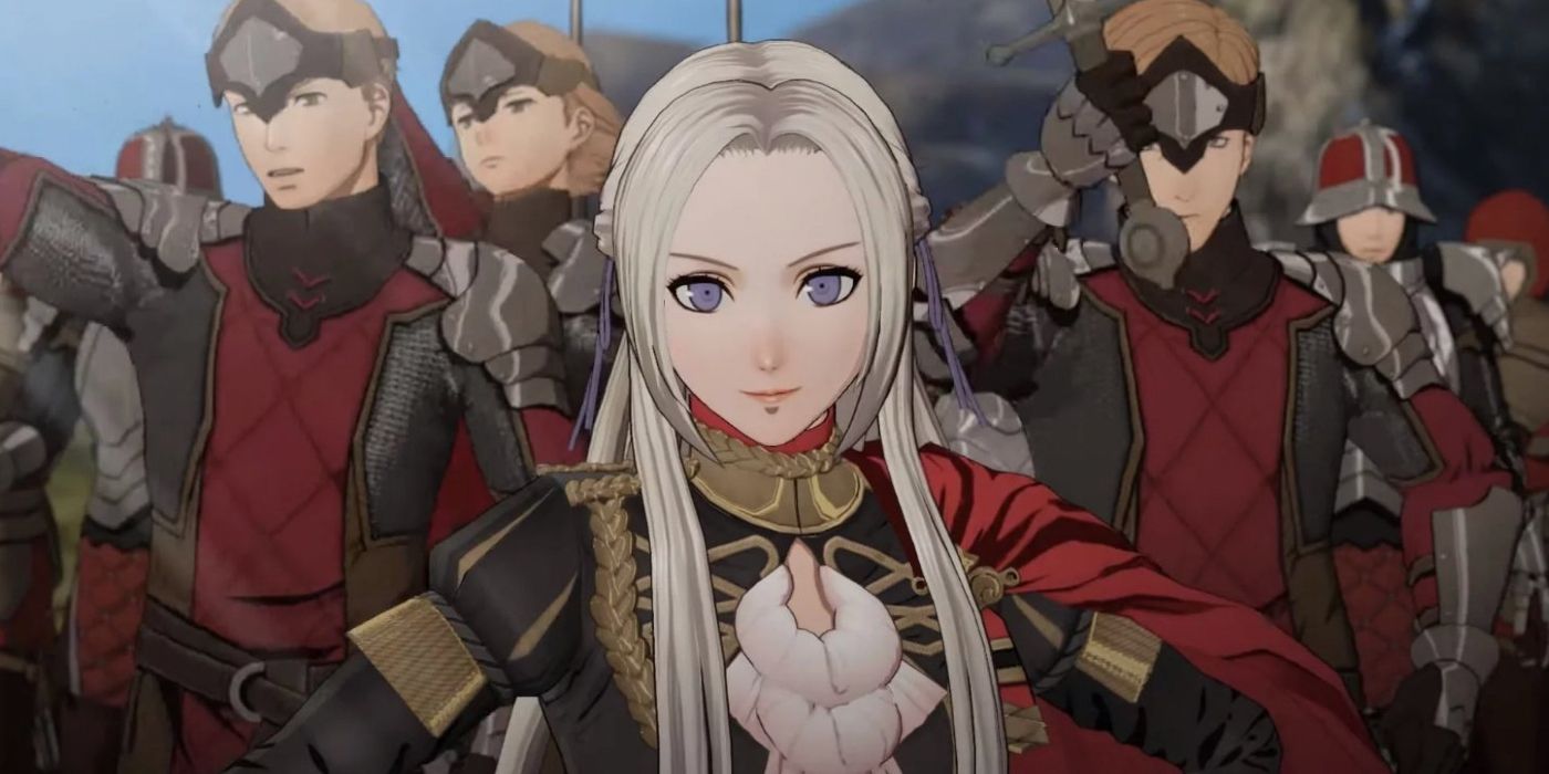 Edelgard standing in front of her men in Fire Emblem: Three Houses