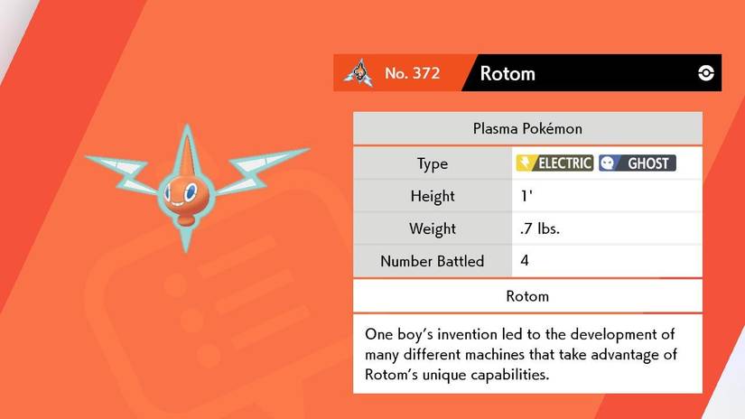 Rotom's Pokedex entry in Pokemon Sword