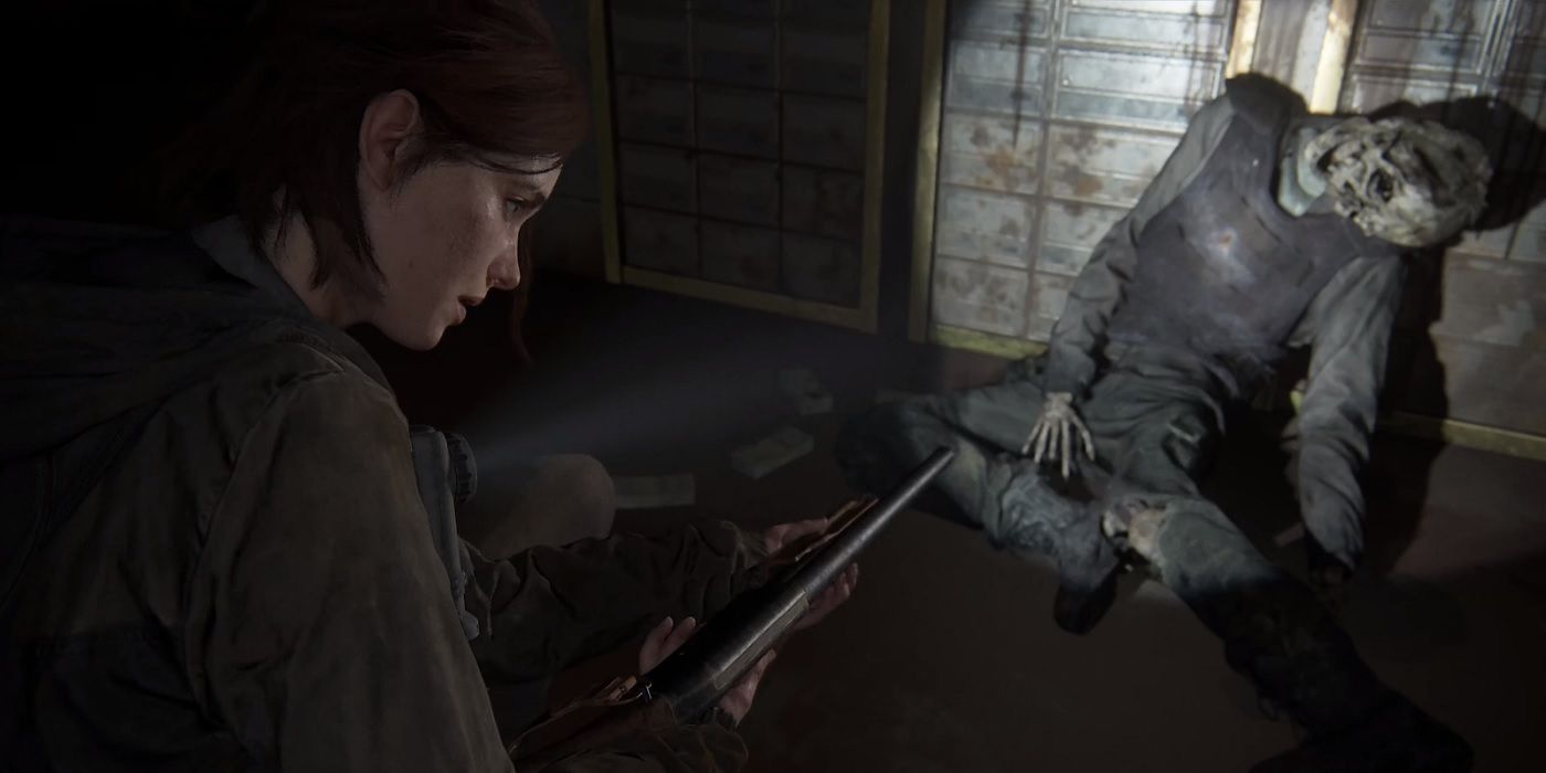 the last of us part 2 ellie grabs shotgun from body