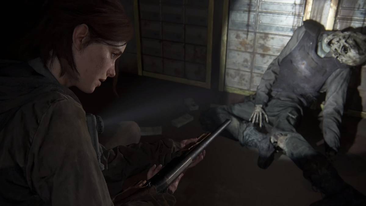 the last of us part 2 ellie grabs shotgun from body