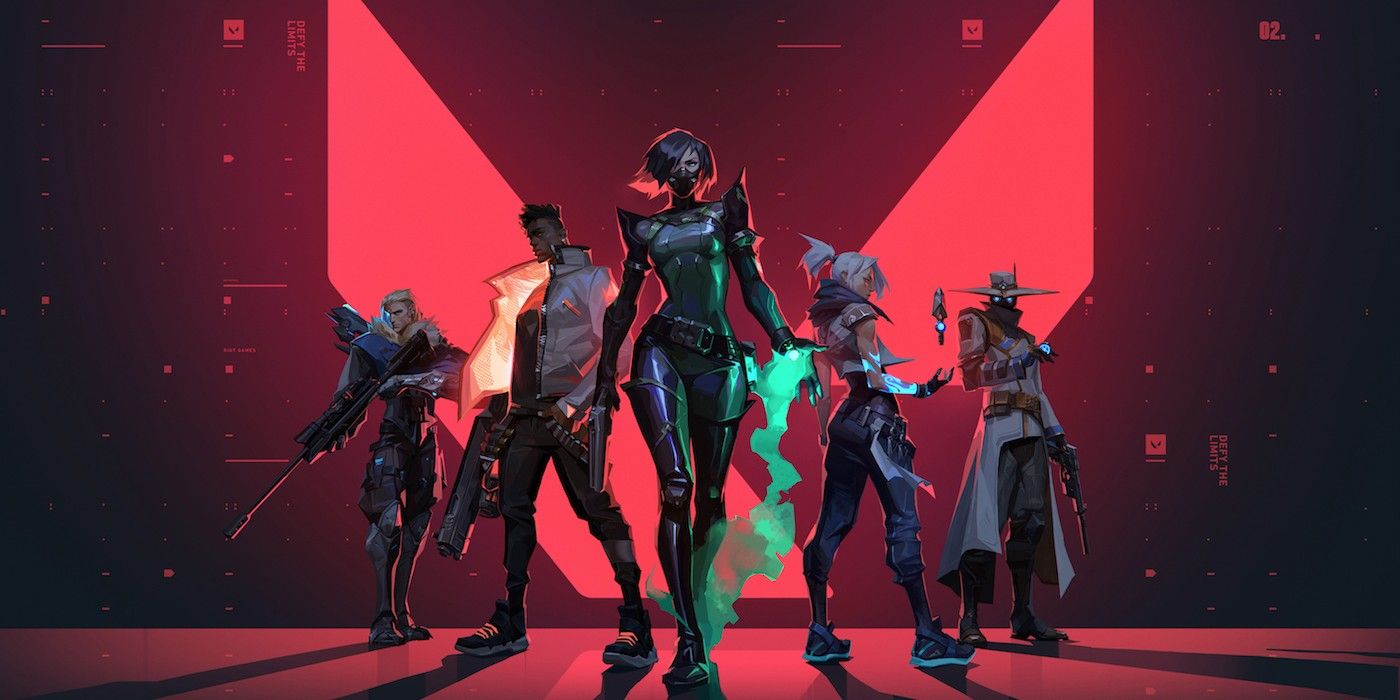 Valorant promo art of characters in a V with red backdrop