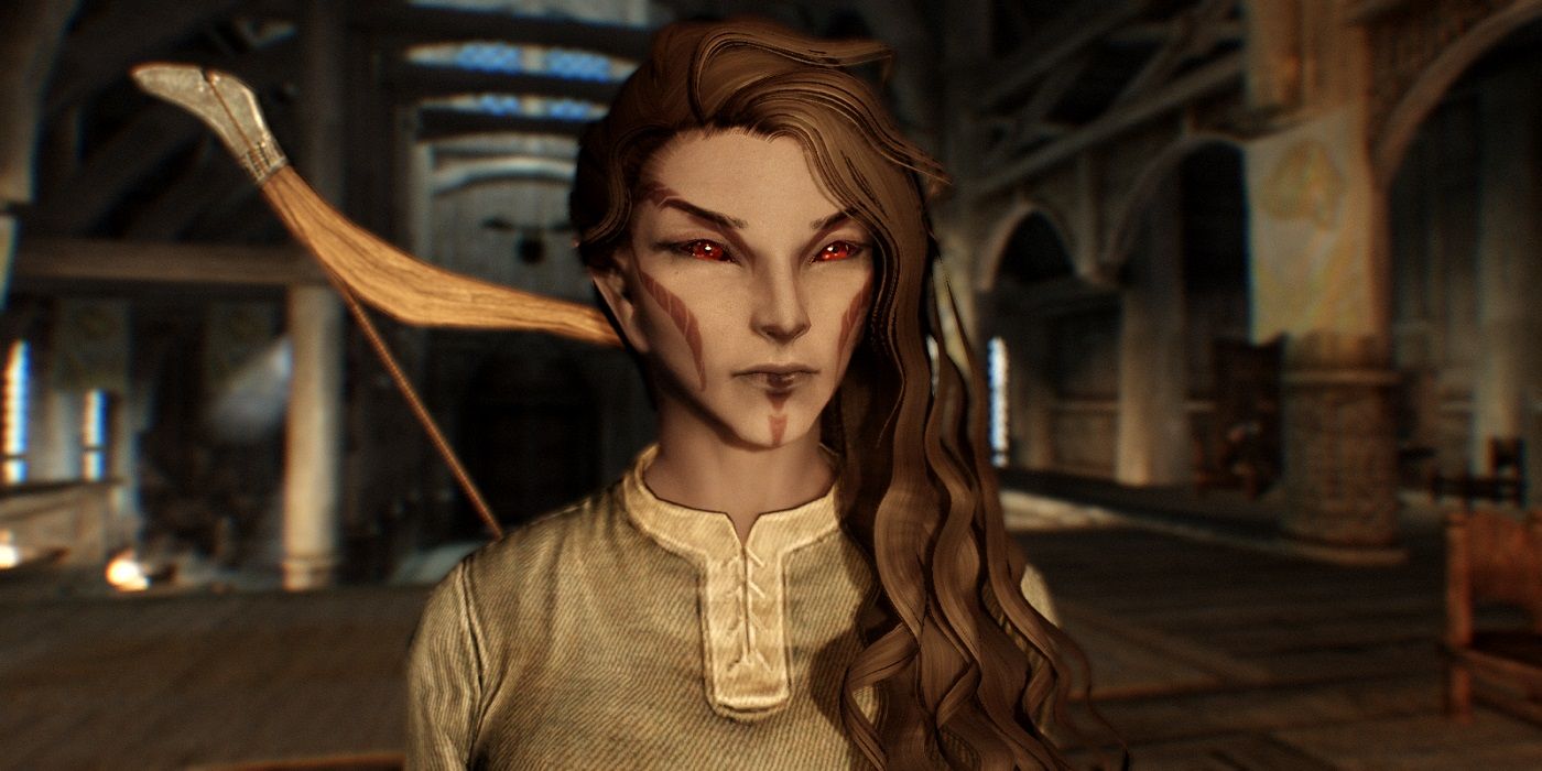 Skyrim customized female Dunmer archer character