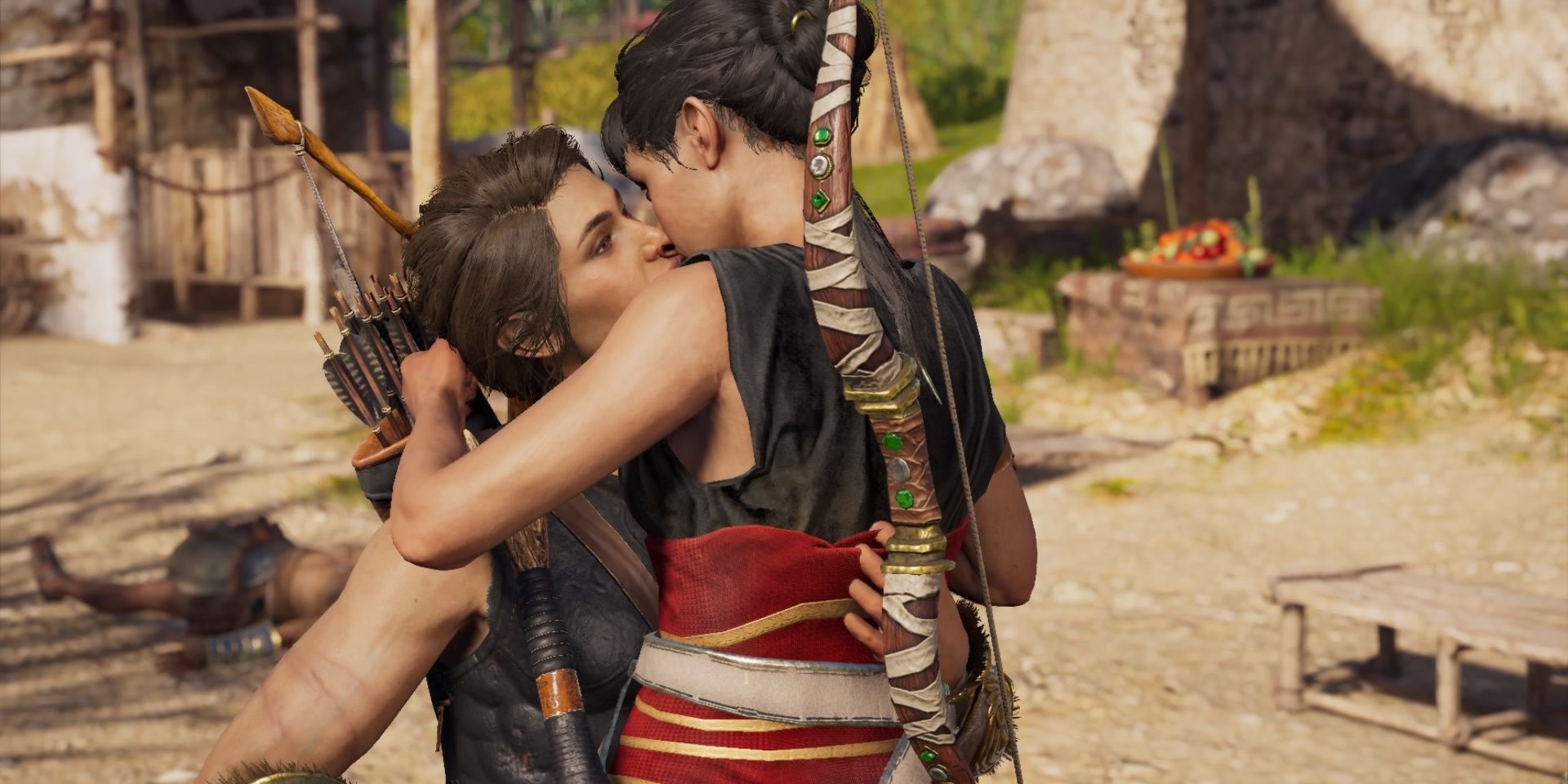 Kassandra kisses Odessa as part of the romance scene