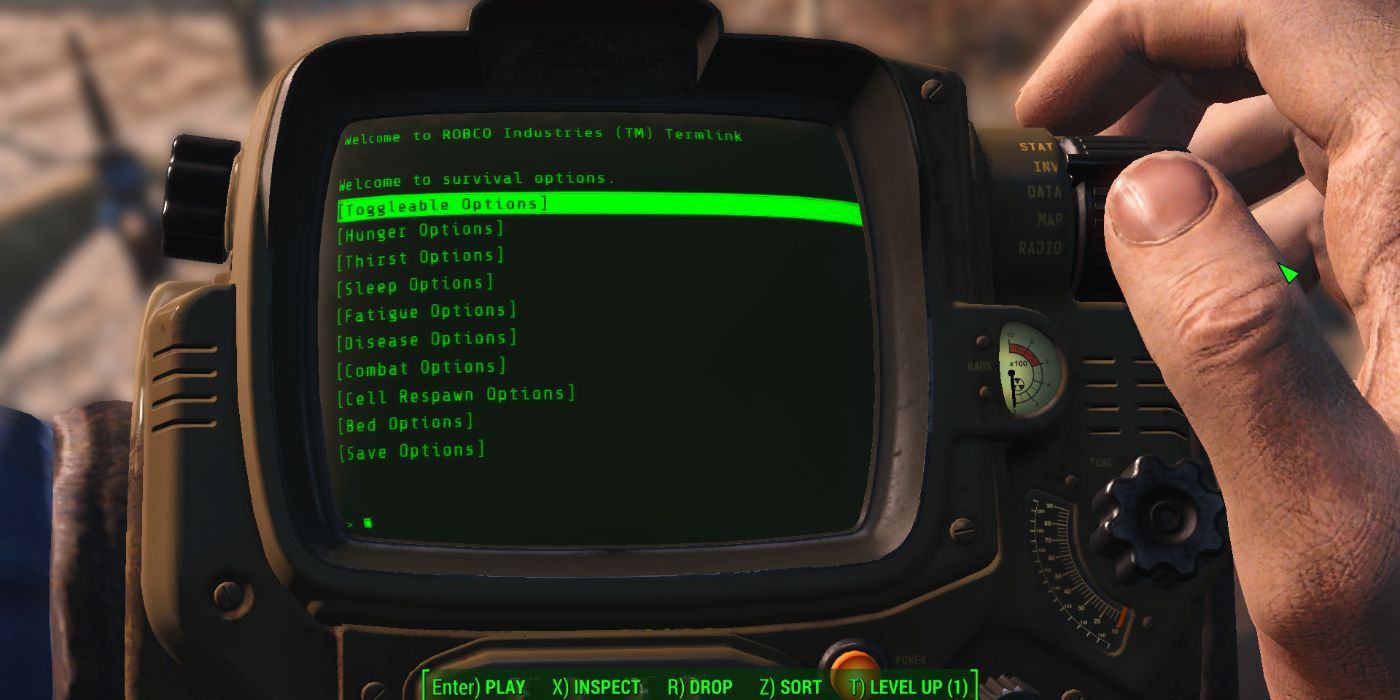 Fallout 4 survival options mod settings in pipboy